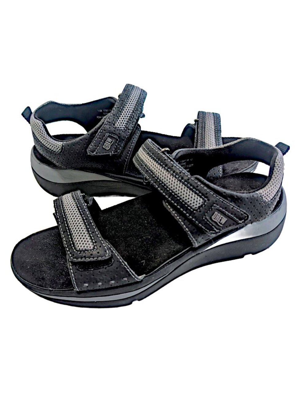 Drew Sophie Comfort Sandals Size 7.5 Black Gray Mesh Adjustable Strap Cushioned